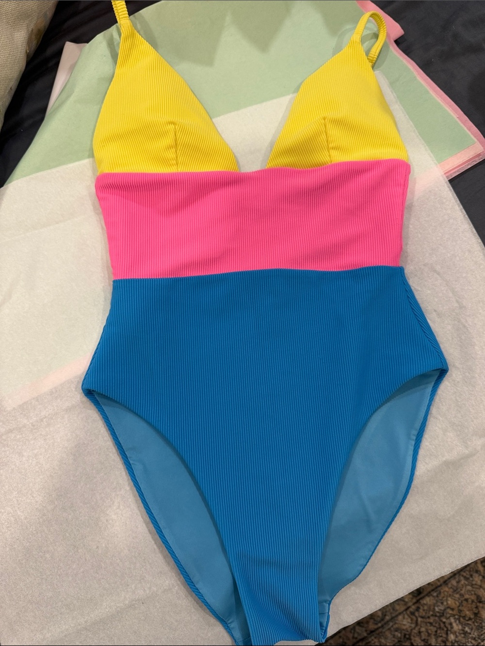 Beach Riot Colorblock One-Piece Swimsuit in Yellow Pink Blue - Picture 4 of 7